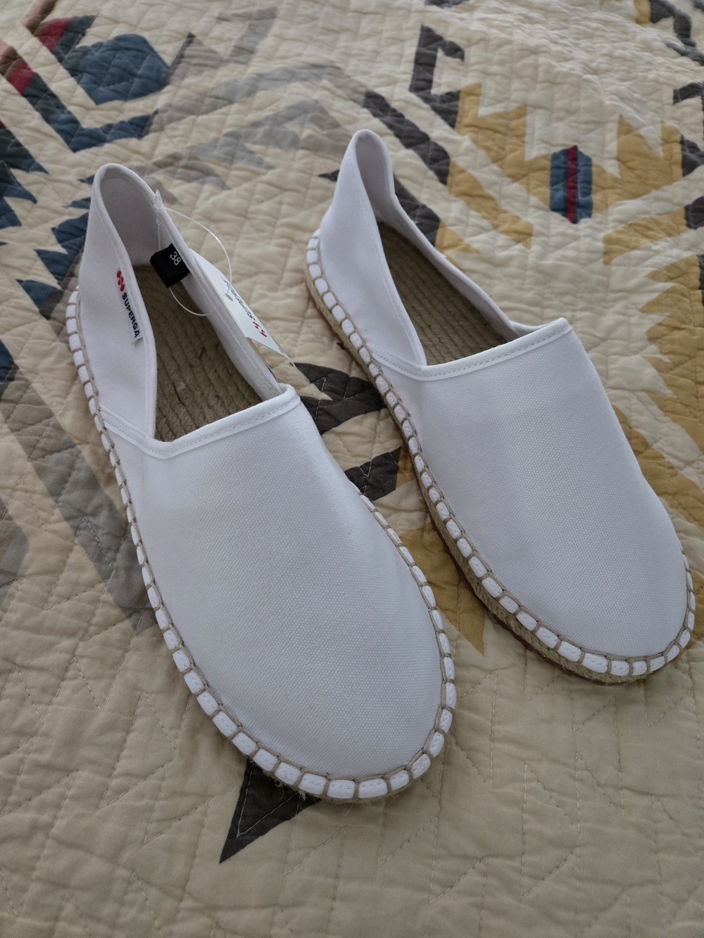 Superga White-Natural Canvas Espadrilles SLIP ONS US Size 7.5 Euro 38 UK 5 NEW